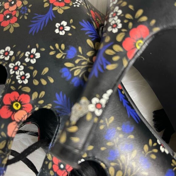 Nine West black multi color floral prints lace up sandals black tassels SZ12 - Picture 11 of 13